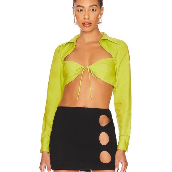NWT Revolve H:ours Nadia Crop Blouse Acid Lime Green Sz S - Picture 1 of 12
